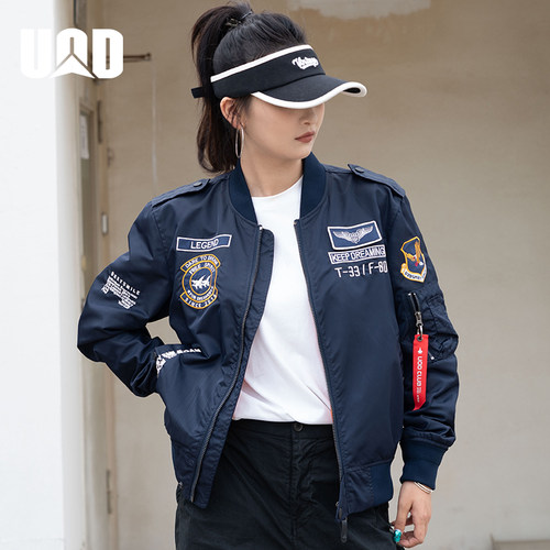 UOD明星同款棒球服美式飞行夹克复古刺绣棒球服春秋宽松工装外套 - 图1