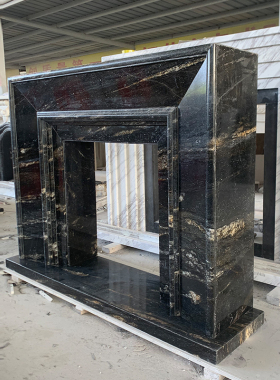 进口奢石宇宙黑金石材壁炉包安装