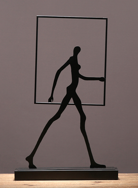现代简约创意抽象铁艺人物摆件样板房新J中式客厅书架玄关装饰摆