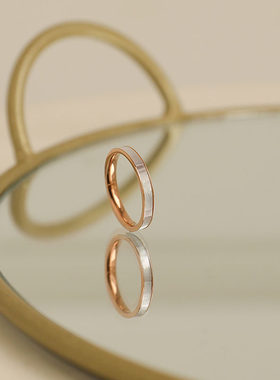 钛钢不掉色INS复古小众轻奢珍珠白贝母戒指女chic百搭时尚潮女戒