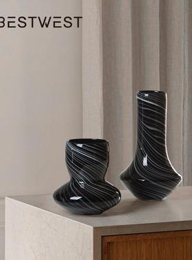 博西家居 黑色条纹水培玻璃花瓶花器 ins风软装饰品高级家居摆件