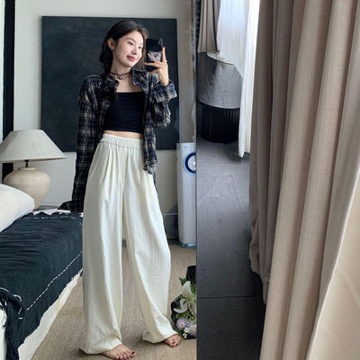 TJ-MM山本裤醋酸绒奶芙女春夏2025新款垂感休闲慵懒风阔腿裤