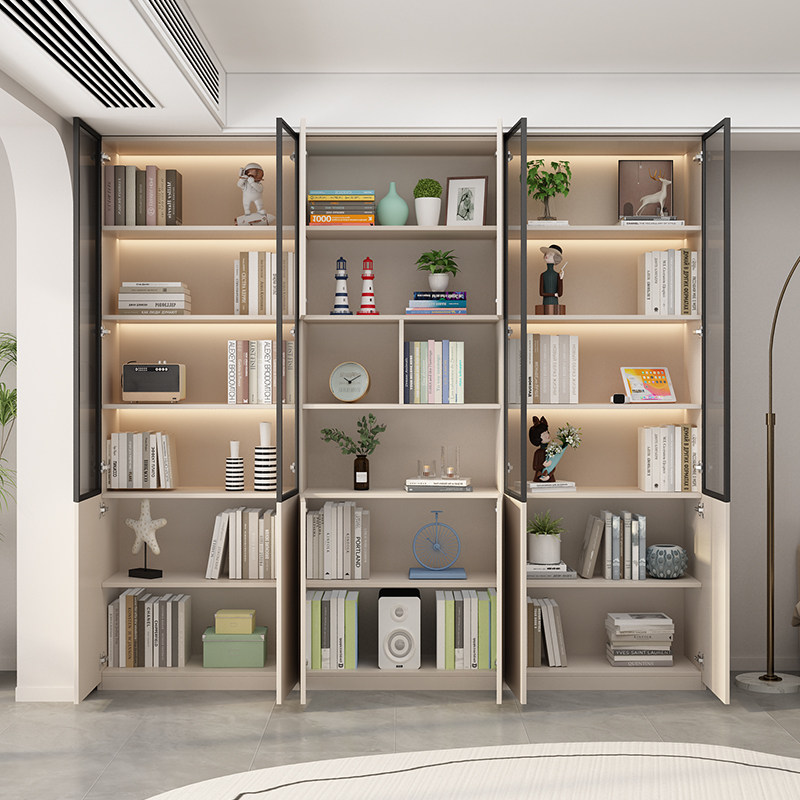 实木书柜玻璃门书架组合柜防尘客厅一体家用定制整体落地展示柜子,淘宝优惠券,粉丝福利购,淘宝优惠卷