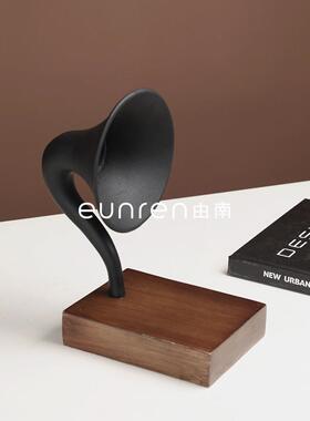 新中式复古创意电视柜喇叭摆件样板房间家居客厅展示架装饰工艺品