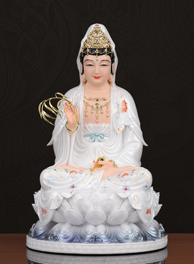 观音菩萨佛像家用款供奉树脂大慈大悲南海观世音像娑婆三圣全堂佛