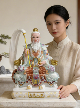 三清神像仿汉白玉太上老君元始天尊道家三清祖师爷道祖像体摆件