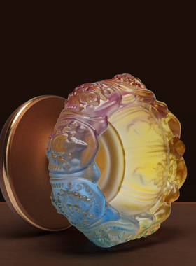 琉璃中式佛堂琉璃烛台莲装饰摆件