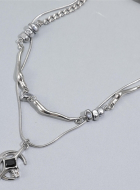 DH7双层星芒吊坠钛钢项链女款轻奢小众高级感男士毛衣链秋冬配饰