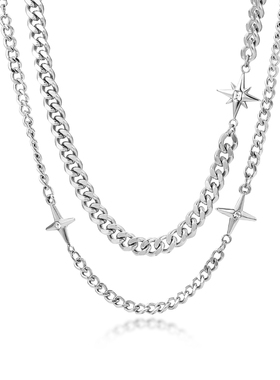 DH7星芒古巴项链钛钢男款叠戴