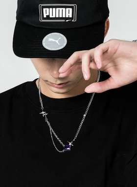 DH7宝石吊坠项链男款秋冬搭配毛衣的毛衣链女星星锆石钛钢不掉色