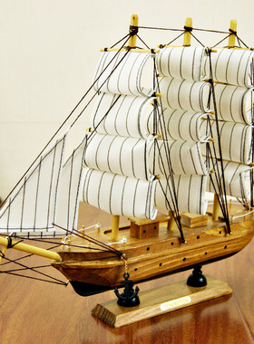 极速木质装饰品30CM电视柜家居客厅G卧室木头摆件大号帆船礼品生