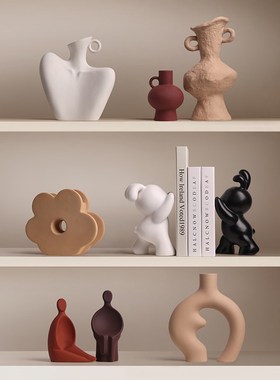 极速复古怀旧陶瓷花瓶摆件客厅装饰奶油J风棕色侘寂风民宿设计软