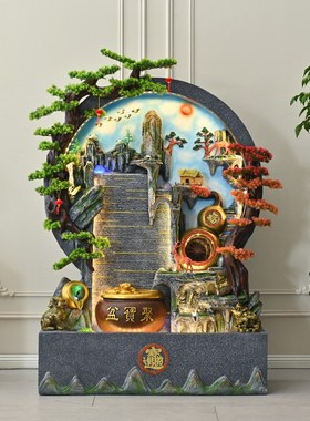 极速大型水幕墙假山流水喷泉摆件客厅办公室M庭院别墅招财风水轮