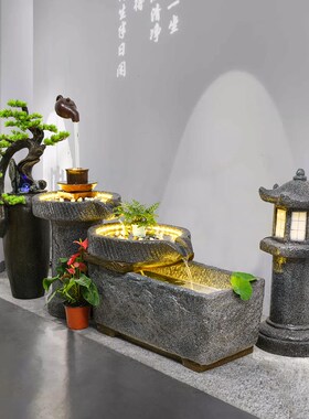 极速田园石磨流水喷泉摆件u花园庭院客厅中式水泥加湿招财装饰开