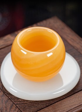 石诚记高档玉石装饰酒杯天然石杯子托盘套装品茗杯主人杯礼品摆件