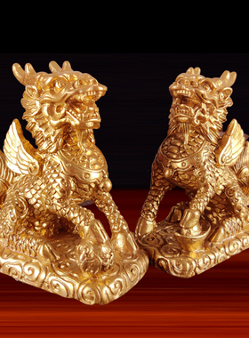 纯铜麒麟摆件家用卧室客厅装饰办公室店铺开业礼品书房桌面工艺品