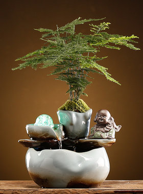 流水摆件迷你创意家居生财招财小型办公室桌面循环水乔迁新居礼物