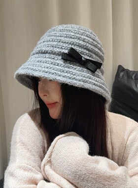 日系毛线宽檐渔夫帽女显脸小保暖