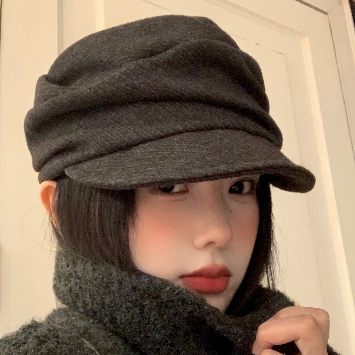 日系山本风黑色褶皱贝雷帽女秋冬显脸小报童帽大头围百搭画家帽子,淘宝优惠券,粉丝福利购,淘宝优惠卷