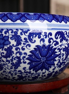 景德镇陶瓷青花瓷聚宝盆家居招财聚财摆件中式鱼缸客厅装饰摆设