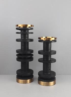 北欧创意树脂仿洞石金属竹节烛台摆件餐厅酒店样板房软装家居饰品