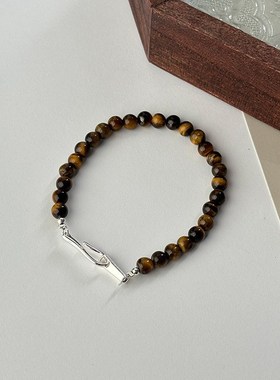 美拉德风天然虎眼石项链女套装手链轻奢小众高级感送女友手环手饰