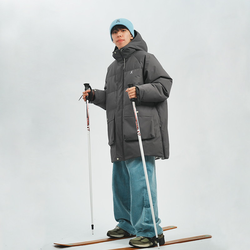 ACMEITEM爱棵米 户外长款连帽羽绒外套宽松保暖可调节羽绒服男女