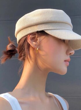 春秋季简约报童帽白色黑s色鸭舌帽女休闲遮阳画家帽显脸小八角帽