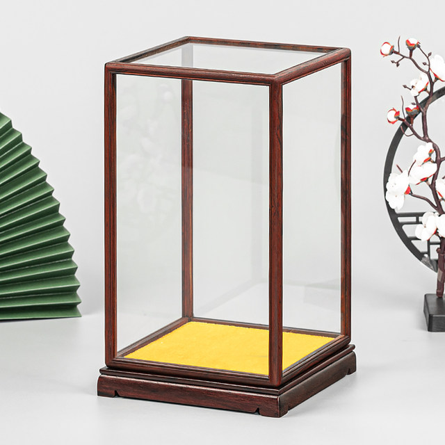 Mahogany glass cover antique antique jade vase ornaments glass transparent cover display box Buddhist niche Buddha statue dust cover