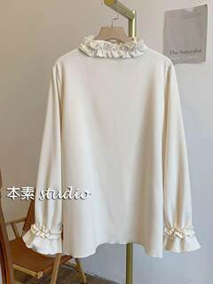 Large size 200jin jin is equal to 0.5 kg. fat girl brushed ruffle half turtleneck bottoming shirt t-shirt for women in autumn and winter with long-sleeved top for women