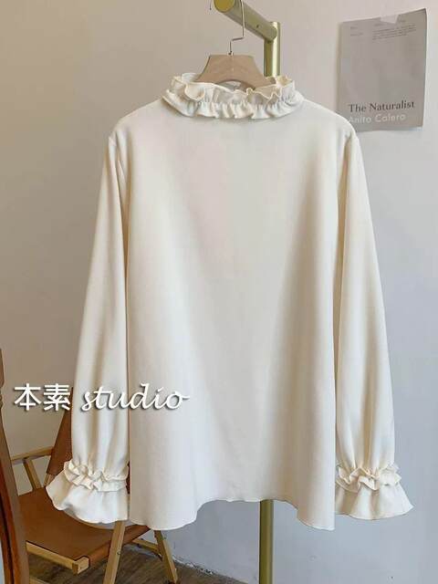 Large size 200jin jin is equal to 0.5 kg. fat girl brushed ruffle half turtleneck bottoming shirt t-shirt for women in autumn and winter with long-sleeved top for women