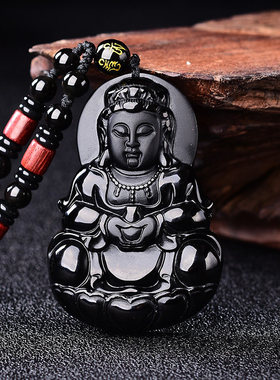 天然黑曜石金钱弥勒佛吊坠男女大肚佛水晶挂坠笑佛项链