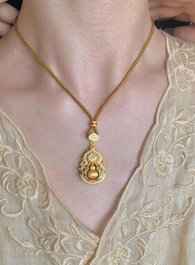 黄金色福禄蓝色葫芦吊坠长款项链