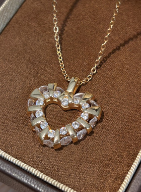 法式轻奢时尚圆钻排钻爱心项链