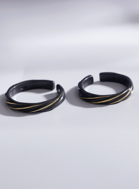 复古简约个性藏金情侣戒指