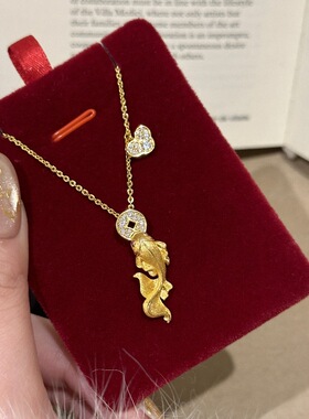 国风财源鱼跃拉丝鲤鱼金钱项链