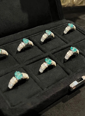 甜美气质帕拉伊巴白贝镶钻戒指女