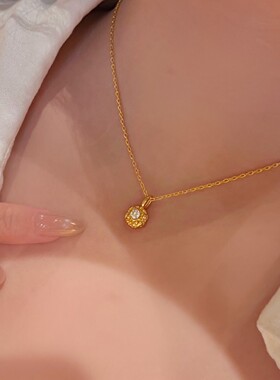 轻奢小众高级感小金球钻石项链