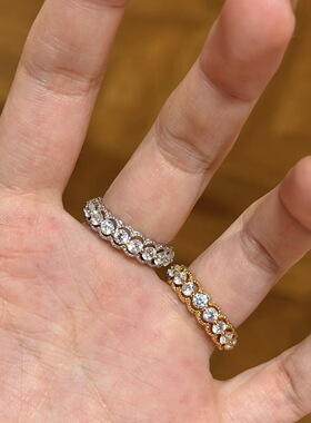 高级感时尚圆钻排钻蕾丝镂空戒指