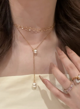 轻奢精致推拉流苏珍珠项链女款