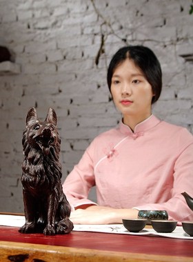 黑檀木质狗雕刻摆件红木十二生肖狗家居J客厅办公室玄关装饰工艺