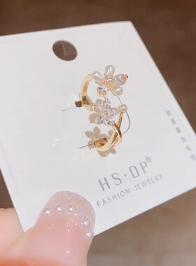 韩国网红时尚温柔气质锆石珍珠花朵开口戒指个性开口戒食指戒指环