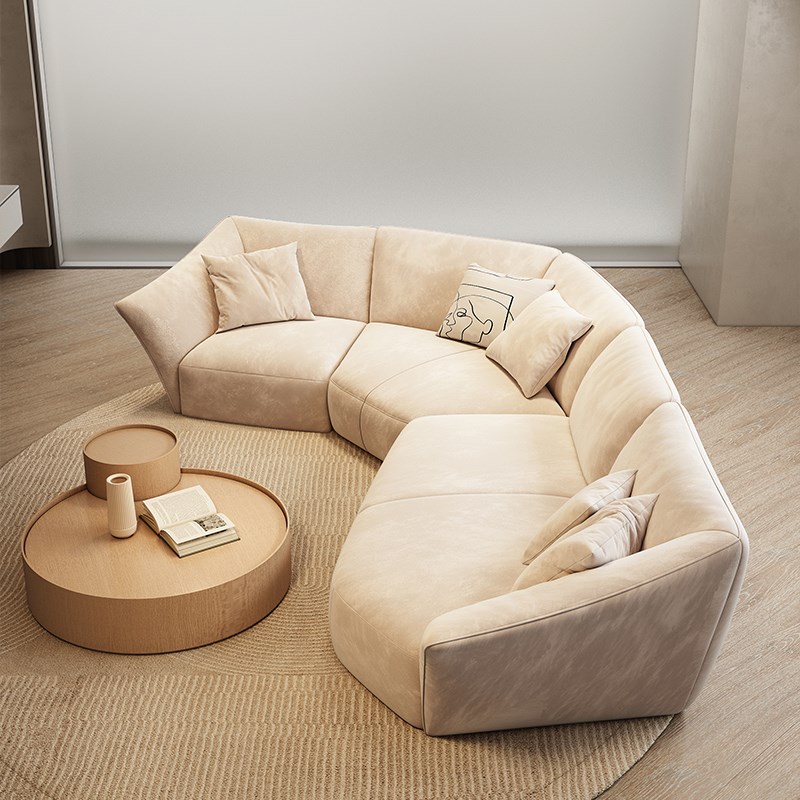 2024新款意式极简磨砂布艺沙发弧形花瓣设计家用大户型客厅奶油风 - 图2