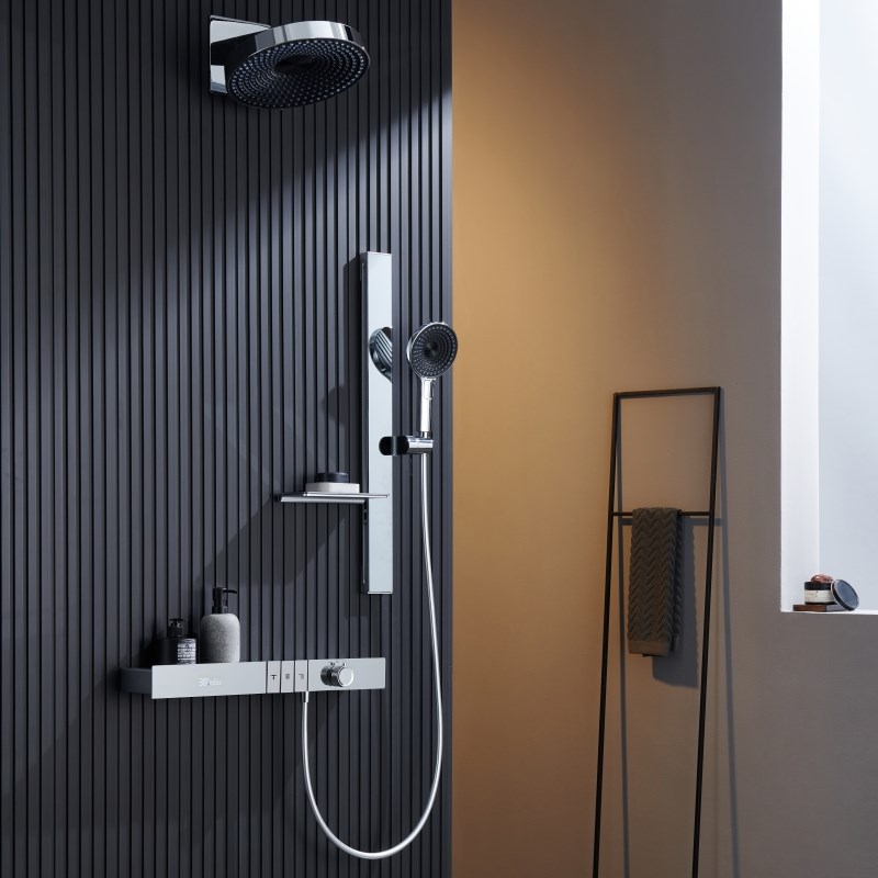 德国枪灰色恒温花洒套装暗装预埋式浴室置物架增压数显淋浴器白色 - 图1