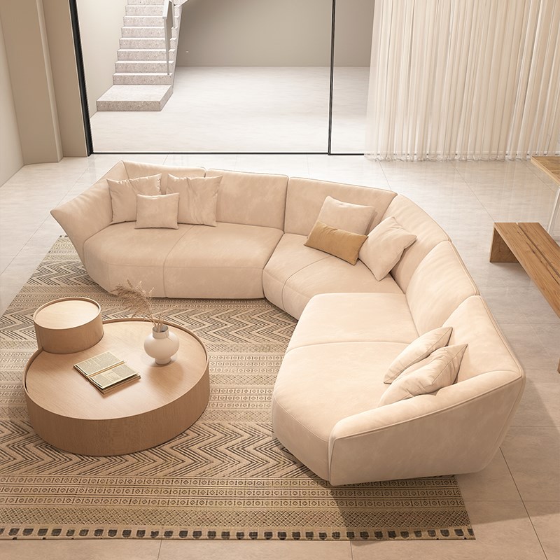 2024新款意式极简磨砂布艺沙发弧形花瓣设计家用大户型客厅奶油风 - 图0