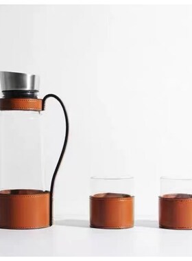 现代简约创意皮i质水壶水杯摆件样板房售楼处桌面茶几茶水间餐厅