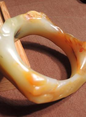 方言包真巨漏老熟罕见红沁原生黄口飘糖籽料无结构内径58异型镯R