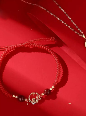 原创新年纯银手链化蛇锦鲤红绳编织手绳朱砂本命年蛇年手饰送女友