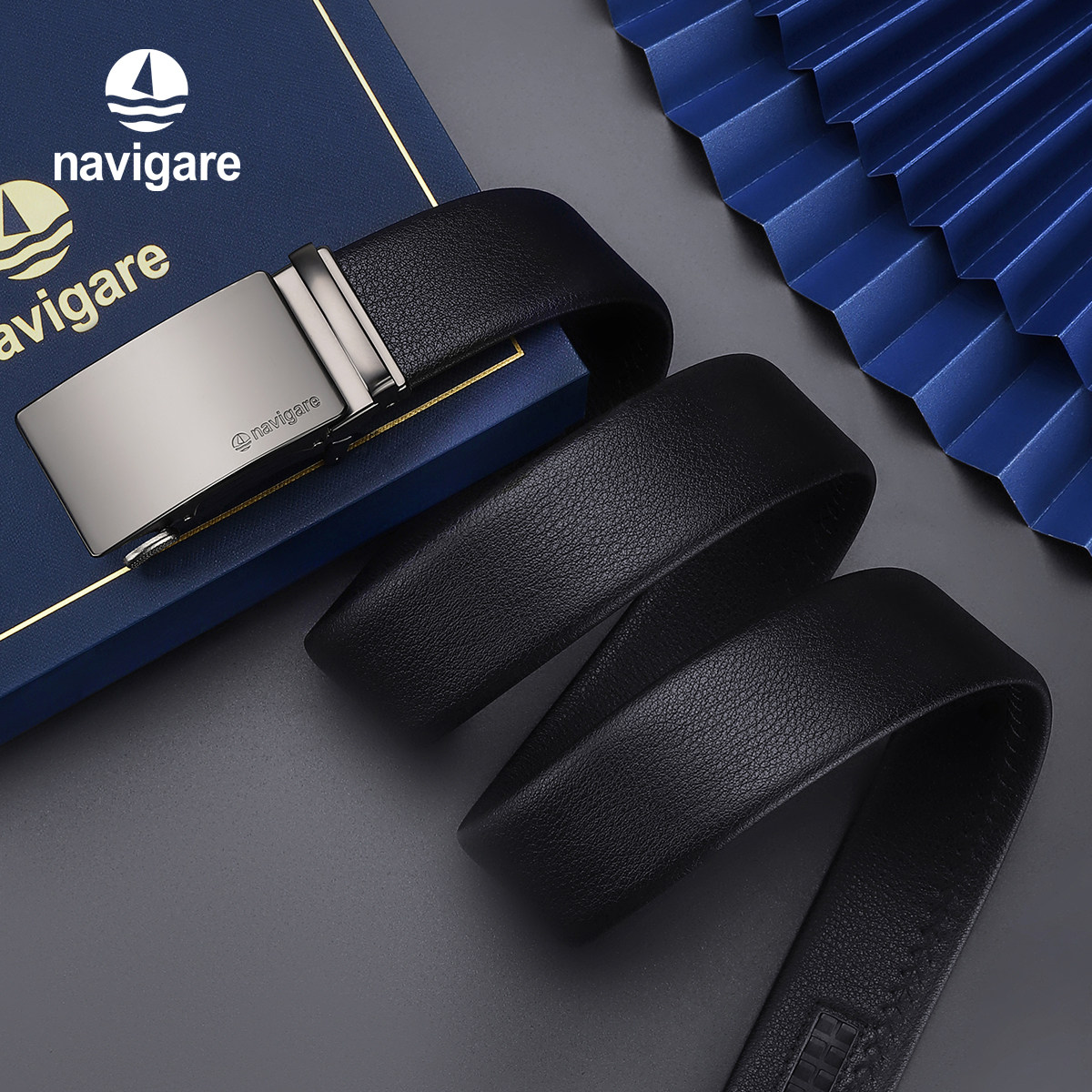 Navigare纳维凯尔意大利小帆船真皮男腰带自动扣男士头层牛皮皮带