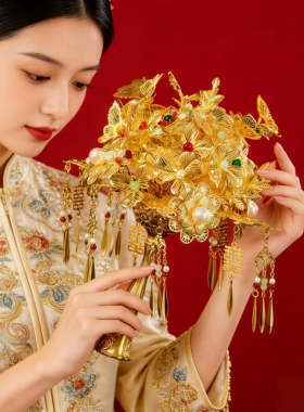 黄金色手捧花新娘结婚手工diy材料包中式秀禾新婚出嫁婚礼送闺蜜